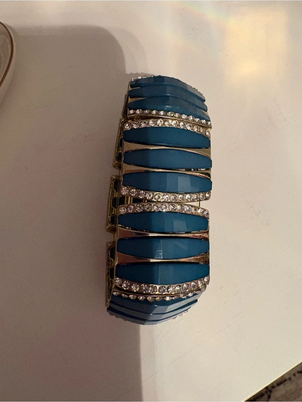 Macy's Teal and Gold Stretch Bracelet with Crystal Strips